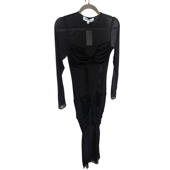 Mother of All Ellie Sheer Mesh Maxi Dress Ruched Sexy Party Evening Black Size M - Picture 4 of 10